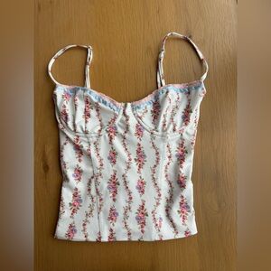 EDIKTED Indira Floral Lace-Up Corset Camisole XS